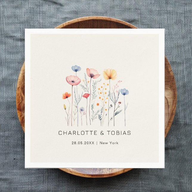 Serviette En Papier Fleur sauvage frais | Mariage beige (Créateur téléchargé)
