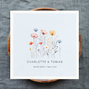 Serviette En Papier Fleur sauvage frais Mariage bleu clair