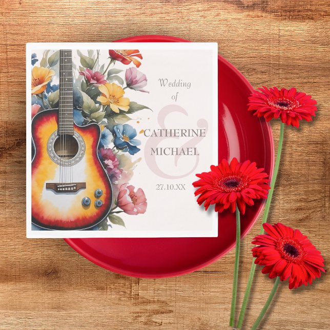 Serviette En Papier Fleur sauvage guitare Ampersand Mariage musical (Créateur téléchargé)