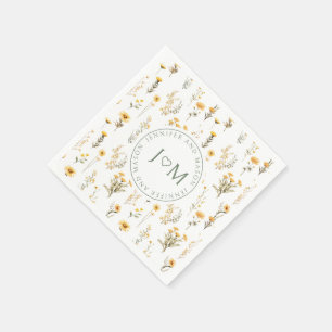 Serviette En Papier Fleur sauvage jaune monogramme mariage serviettes 