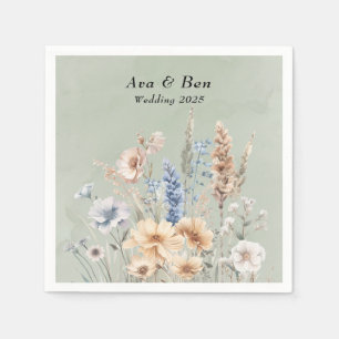 Serviette En Papier Fleur sauvage Mariage Sage Green Dusty