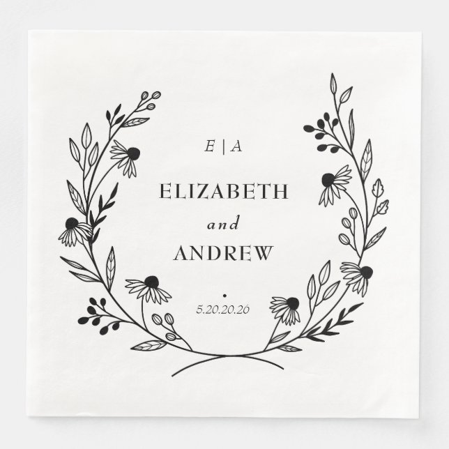 Serviette En Papier Fleur sauvage minimal | Mariage de couronne (Devant)
