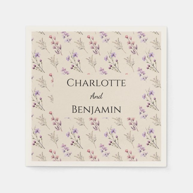 Serviette En Papier Fleur sauvage moderne Mariage beige (Devant)