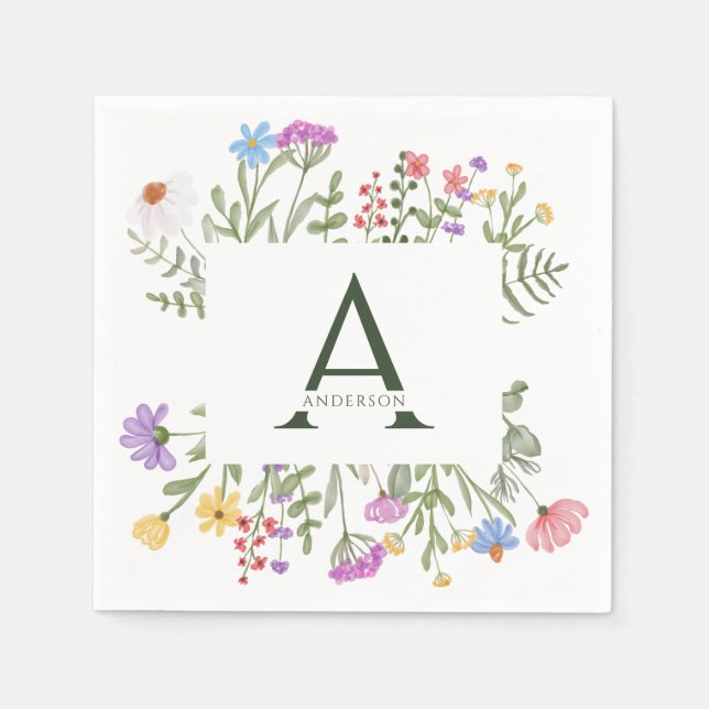 Serviette En Papier Fleur sauvage moderne Russe Mariage Monogramme (Devant)