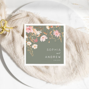 Serviette En Papier Fleur sauvage moderne Sage Green Garden Wedding