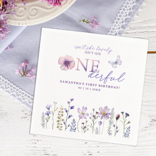 Serviette En Papier Fleur sauvage Onedering 1er anniversaire de fête s (Wildflower 1st birthday napkins)