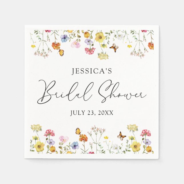 Serviette En Papier Fleur sauvage Papillons Fête des mariées Boho (Devant)