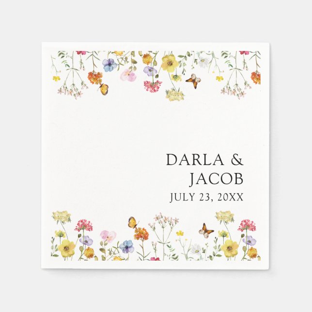Serviette En Papier Fleur sauvage papillons Mariage Boho (Devant)