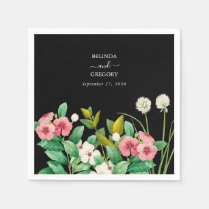 Serviette En Papier Fleur sauvage Périwinkle Aquarelle Mariage noir