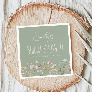 Serviette En Papier Fleur sauvage Sage Green Fête des mariées Boho En 