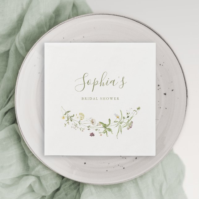 Serviette En Papier Fleur sauvage Sage Green Rustic Boho Fête des mari (Elegant Wildflower Rustic Boho Bridal Shower Napkins)
