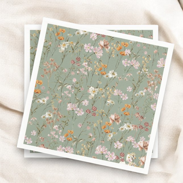 Serviette En Papier Fleur sauvage Vert Sage Mariage Boho Dans Bloom Ga (Créateur téléchargé)