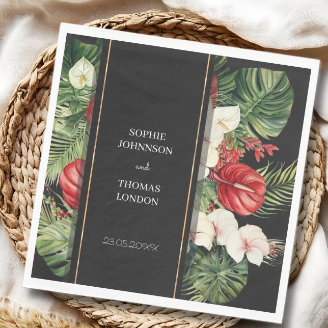Serviette En Papier Fleur tropicale et mariage feuille couleur foncé (Créateur téléchargé)