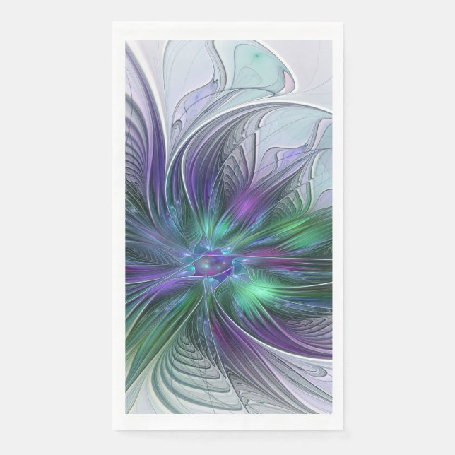 Serviette En Papier Fleur vert violet Art Abstrait moderne Fractal (Devant)