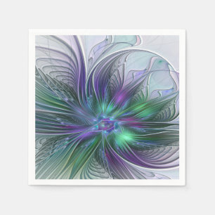 Serviette En Papier Fleur vert violet Art Abstrait moderne Fractal