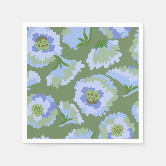 Serviette En Papier Fleur verte et bleue (Devant)