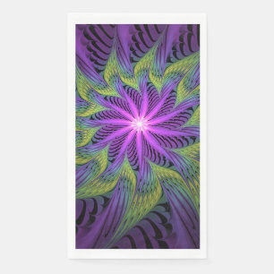Serviette En Papier Fleur verte violette Art fractal abstrait moderne