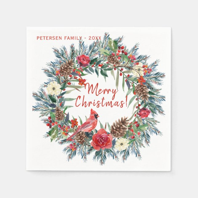 Serviette En Papier Fleuron rustique moderne Joyeux Noël (Devant)