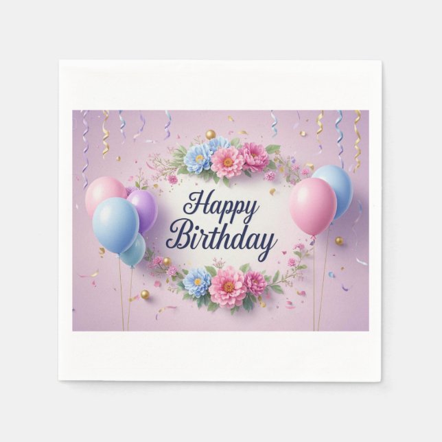 Serviette En Papier Fleurs anniversaire luxueux élégant extravagant (Devant)
