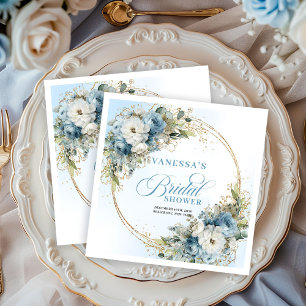 Serviette En Papier Fleurs aquarelles bleu pastel dorées pour une baby