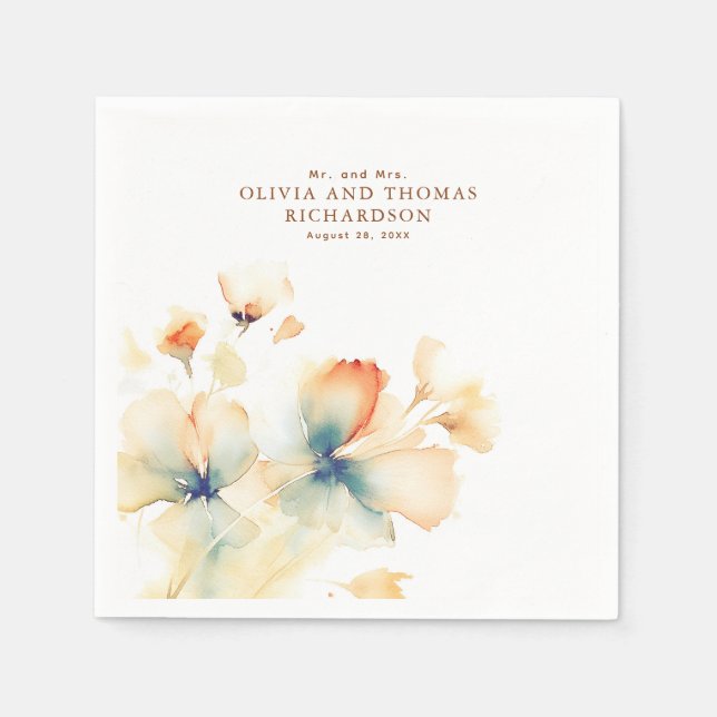 Serviette En Papier Fleurs aquarelles délicates élégantes (Devant)