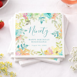 Serviette En Papier Fleurs aquarelles d'été personnalisées pour 90e an