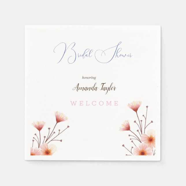 Serviette En Papier Fleurs Aquarelles Minimal Mariage  (Devant)