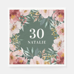 Serviette En Papier Fleurs aquarelles rose chic pour anniversaire fill