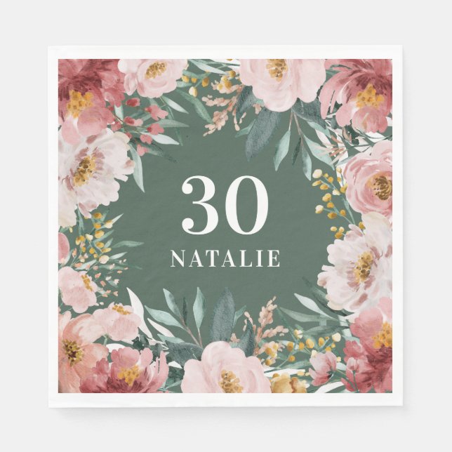 Serviette En Papier Fleurs aquarelles rose chic pour anniversaire fill (Devant)