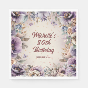 Serviette En Papier Fleurs aquarelles violettes 80e anniversaire