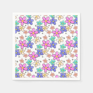 Serviette En Papier fleurs arc-en-ciel colorées lumineuses abeilles bo