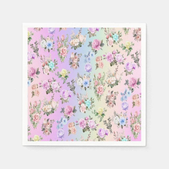 Serviette En Papier Fleurs arc-en-ciel Pastel (Devant)
