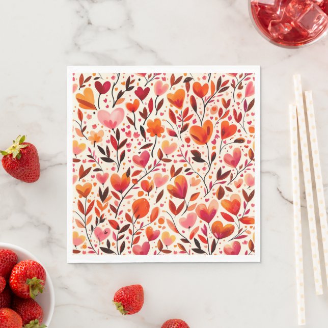 Serviette En Papier Fleurs au coeur (En situation)