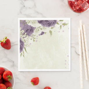 Serviette En Papier fleurs blanches mauve verdure mariage