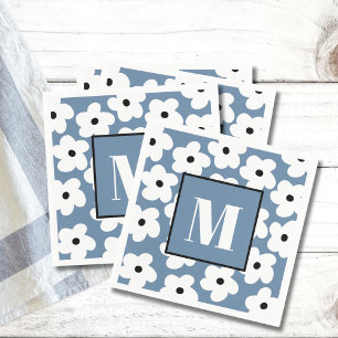 Serviette En Papier Fleurs blanches rétro Monogramme personnalisé init