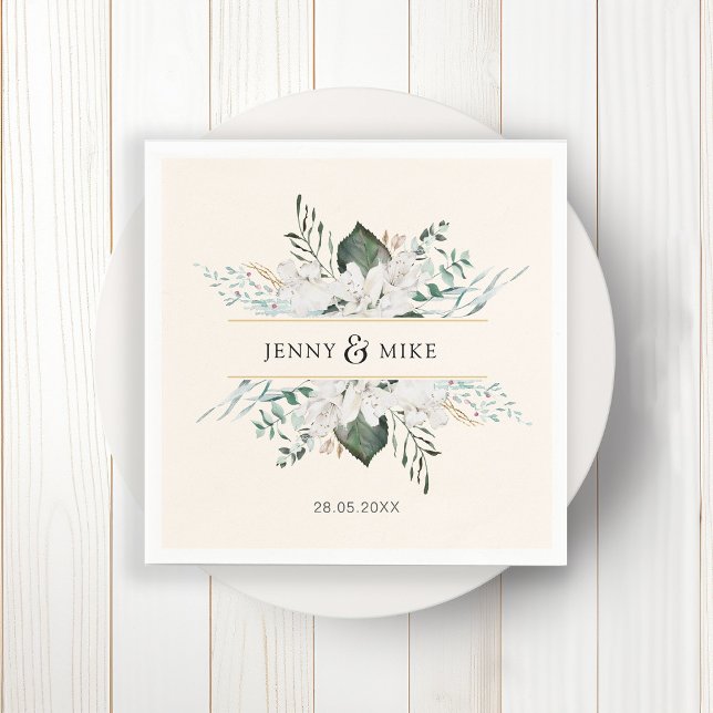 Serviette En Papier Fleurs blanches simples et élégantes mariage (Créateur téléchargé)