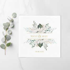 Serviette En Papier Fleurs blanches simples et élégantes mariage