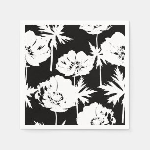 Serviette En Papier Fleurs blanches sur noir.