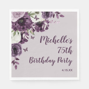Serviette En Papier Fleurs blanches violettes Papillons 75e anniversai