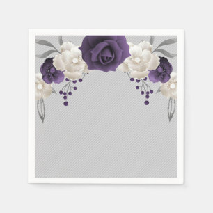 Serviette En Papier fleurs blanches violettes poussiéreuses mariage gr