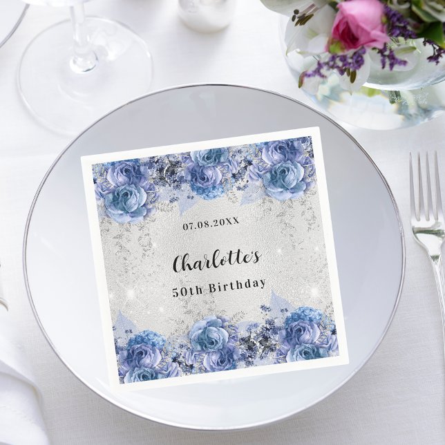 Serviette En Papier Fleurs bleu argenté (Créateur téléchargé)