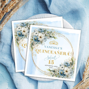 Serviette En Papier Fleurs Bleu Pastel Napperons Bohème 15e Anniversai