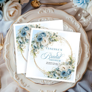 Serviette En Papier Fleurs bleu poussiéreux chic boho eucalyptus or fê