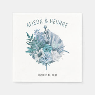 Serviette En Papier fleurs bleu turquoise et aqua, mariage en feuille 