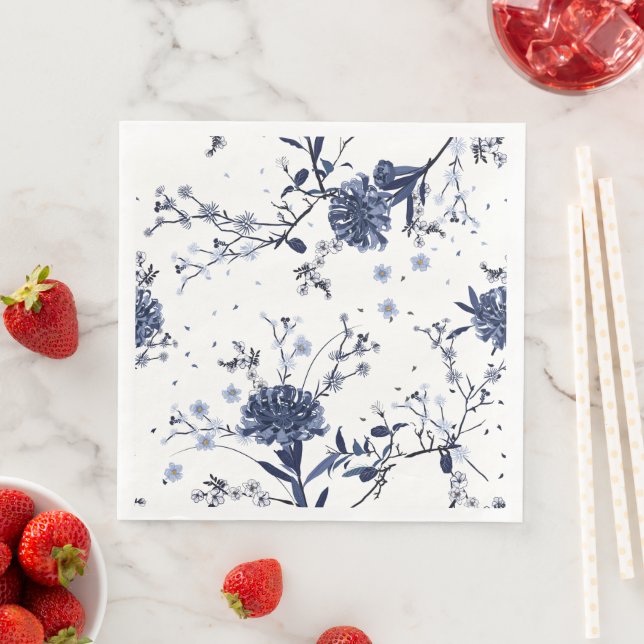 Serviette En Papier Fleurs bleues (En situation)