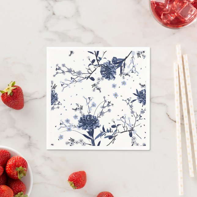 Serviette En Papier Fleurs bleues (En situation)