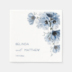 Serviette En Papier Fleurs bleues artistiques Mariage