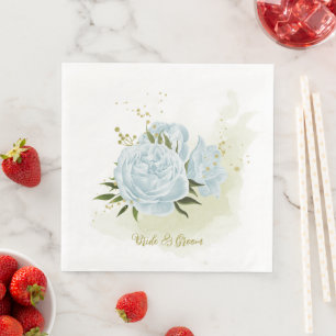 Serviette En Papier Fleurs bleues boho feuilles vertes botanique