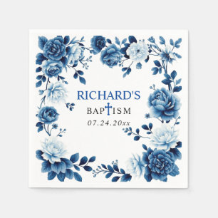 Serviette En Papier Fleurs bleues Chinoiserie fleurie garçon Baptême