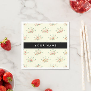 Serviette En Papier Fleurs bleues et rouges, noires, Votre nom